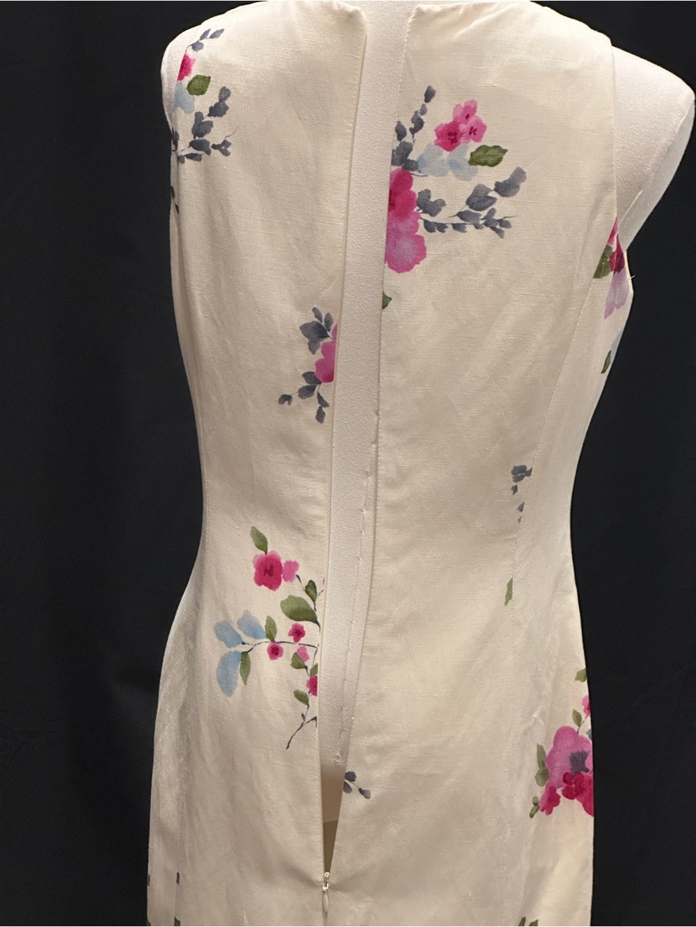 Jones New York Size 6 Off-White Ivory Floral Linen Rayon Sheath Dress - Picture 7 of 9
